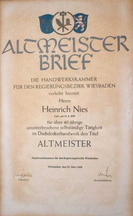 Heinrich Nies - Altmeister des Dachdeckerhandwerkes