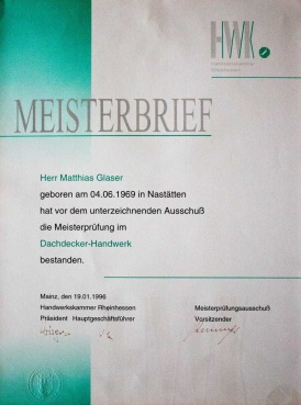 Matthias Glaser - Meister des Dachdeckerhandwerkes